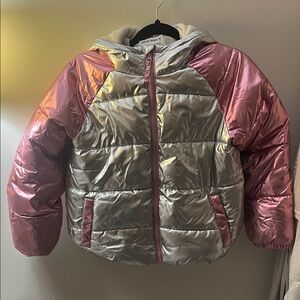 Disney Kids Metallic Pink and Silver Puffer Coat